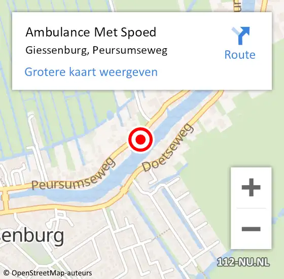 Locatie op kaart van de 112 melding: Ambulance Met Spoed Naar Giessenburg, Peursumseweg op 27 december 2023 09:01