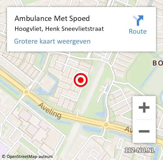 Locatie op kaart van de 112 melding: Ambulance Met Spoed Naar Hoogvliet, Henk Sneevlietstraat op 27 december 2023 09:09