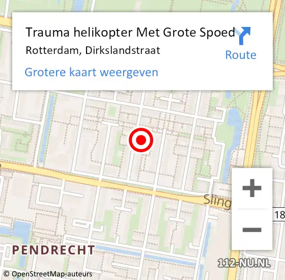 Locatie op kaart van de 112 melding: Trauma helikopter Met Grote Spoed Naar Rotterdam, Dirkslandstraat op 27 december 2023 09:38