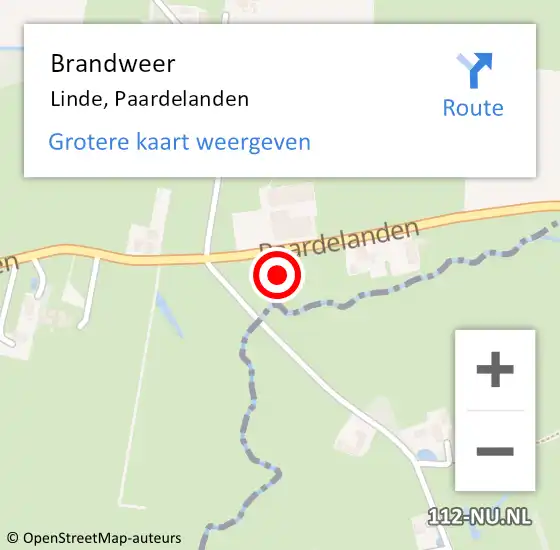 Locatie op kaart van de 112 melding: Brandweer Linde, Paardelanden op 27 december 2023 09:53