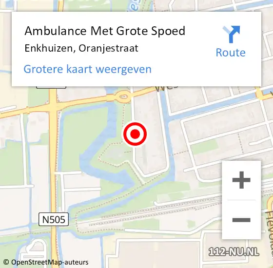 Locatie op kaart van de 112 melding: Ambulance Met Grote Spoed Naar Enkhuizen, Oranjestraat op 27 december 2023 10:04