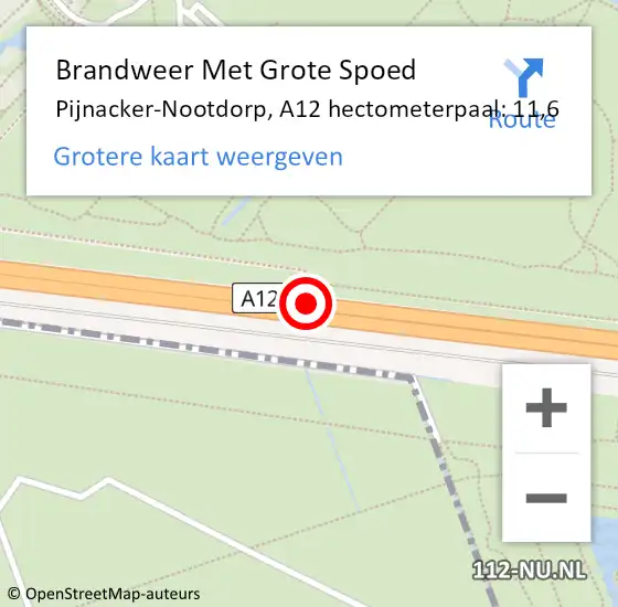 Locatie op kaart van de 112 melding: Brandweer Met Grote Spoed Naar Pijnacker-Nootdorp, A12 hectometerpaal: 11,6 op 27 december 2023 10:58