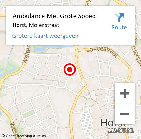 Locatie op kaart van de 112 melding: Ambulance Met Grote Spoed Naar Horst, Molenstraat op 19 september 2014 21:16