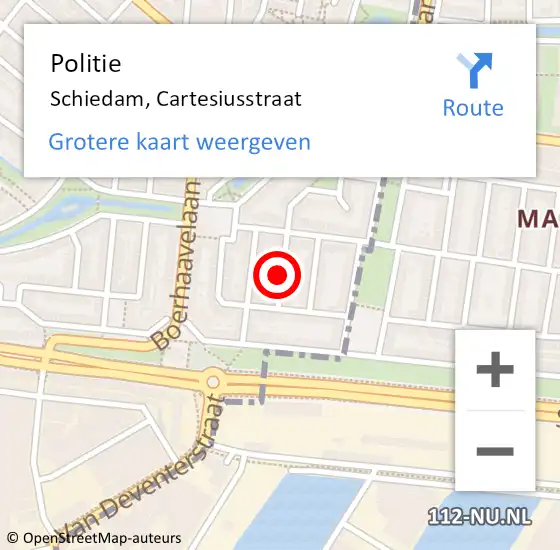 Locatie op kaart van de 112 melding: Politie Schiedam, Cartesiusstraat op 27 december 2023 12:18