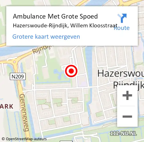 Locatie op kaart van de 112 melding: Ambulance Met Grote Spoed Naar Hazerswoude-Rijndijk, Willem Kloosstraat op 27 december 2023 12:34