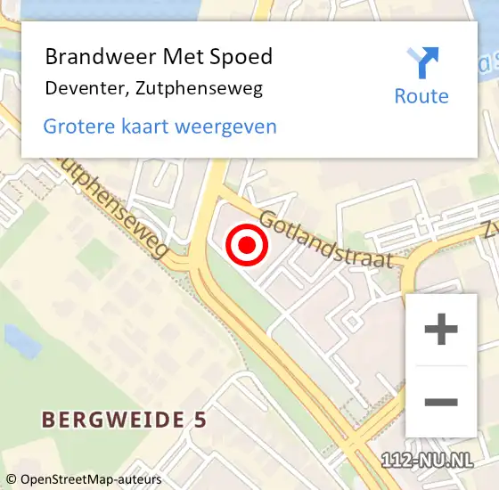 Locatie op kaart van de 112 melding: Brandweer Met Spoed Naar Deventer, Zutphenseweg op 27 december 2023 12:40