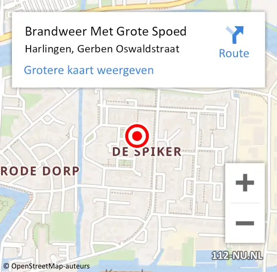 Locatie op kaart van de 112 melding: Brandweer Met Grote Spoed Naar Harlingen, Gerben Oswaldstraat op 27 december 2023 12:57