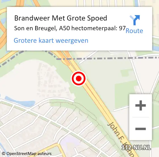 Locatie op kaart van de 112 melding: Brandweer Met Grote Spoed Naar Son en Breugel, A50 hectometerpaal: 97 op 27 december 2023 12:59