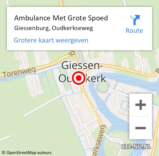 Locatie op kaart van de 112 melding: Ambulance Met Grote Spoed Naar Giessenburg, Oudkerkseweg op 27 december 2023 13:21