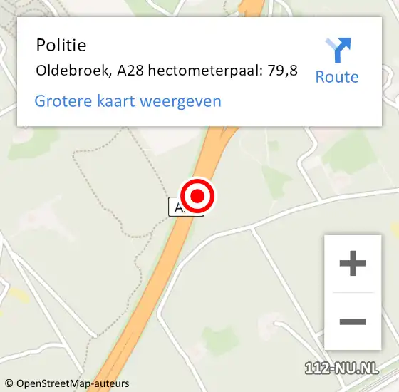 Locatie op kaart van de 112 melding: Politie Oldebroek, A28 hectometerpaal: 79,8 op 27 december 2023 13:27