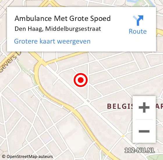 Locatie op kaart van de 112 melding: Ambulance Met Grote Spoed Naar Den Haag, Middelburgsestraat op 27 december 2023 13:59