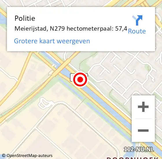 Locatie op kaart van de 112 melding: Politie Meierijstad, N279 hectometerpaal: 57,4 op 27 december 2023 14:16