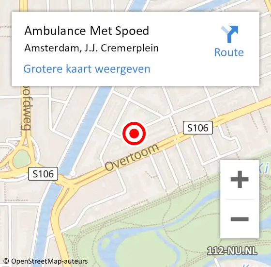Locatie op kaart van de 112 melding: Ambulance Met Spoed Naar Amsterdam, J.J. Cremerplein op 27 december 2023 14:17