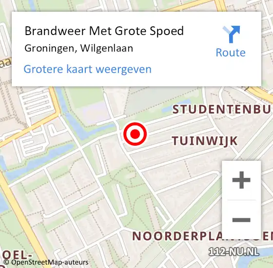 Locatie op kaart van de 112 melding: Brandweer Met Grote Spoed Naar Groningen, Wilgenlaan op 27 december 2023 14:44