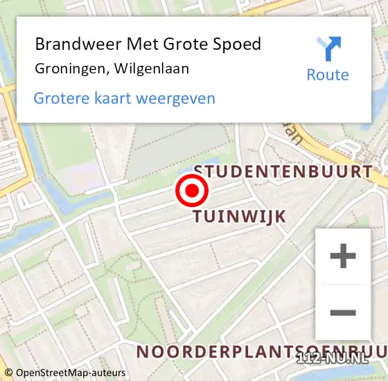 Locatie op kaart van de 112 melding: Brandweer Met Grote Spoed Naar Groningen, Wilgenlaan op 27 december 2023 15:07