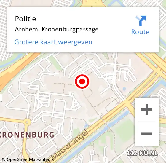 Locatie op kaart van de 112 melding: Politie Arnhem, Kronenburgpassage op 27 december 2023 15:08