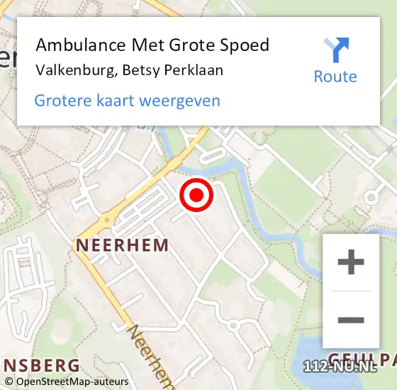 Locatie op kaart van de 112 melding: Ambulance Met Grote Spoed Naar Valkenburg, Betsy Perklaan op 19 september 2014 22:02