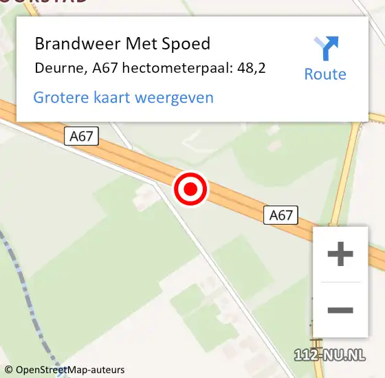Locatie op kaart van de 112 melding: Brandweer Met Spoed Naar Deurne, A67 hectometerpaal: 48,2 op 27 december 2023 15:44