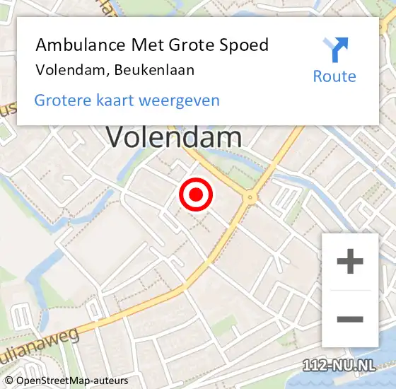 Locatie op kaart van de 112 melding: Ambulance Met Grote Spoed Naar Volendam, Beukenlaan op 27 december 2023 16:08