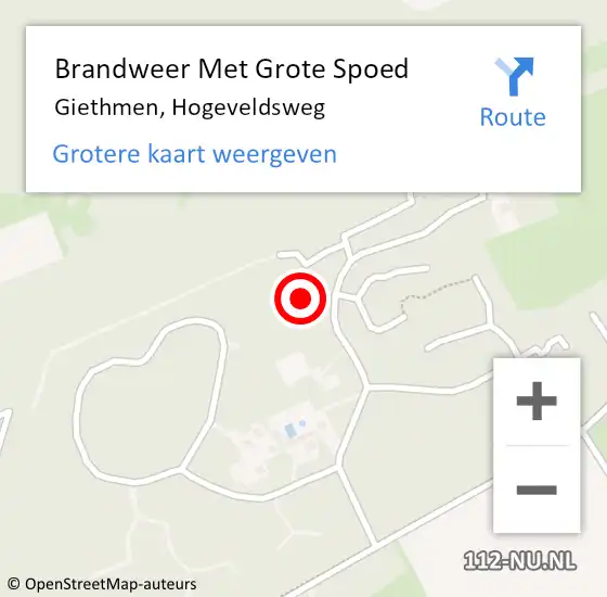 Locatie op kaart van de 112 melding: Brandweer Met Grote Spoed Naar Giethmen, Hogeveldsweg op 27 december 2023 16:52