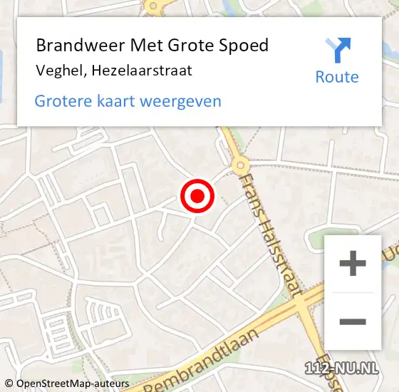 Locatie op kaart van de 112 melding: Brandweer Met Grote Spoed Naar Veghel, Hezelaarstraat op 27 december 2023 17:01