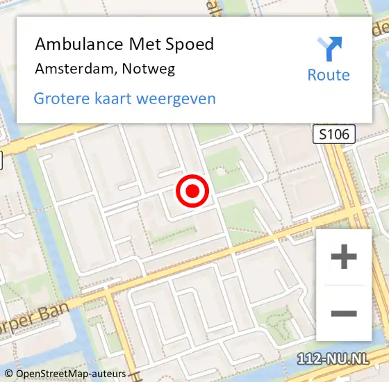 Locatie op kaart van de 112 melding: Ambulance Met Spoed Naar Amsterdam, Notweg op 27 december 2023 17:03