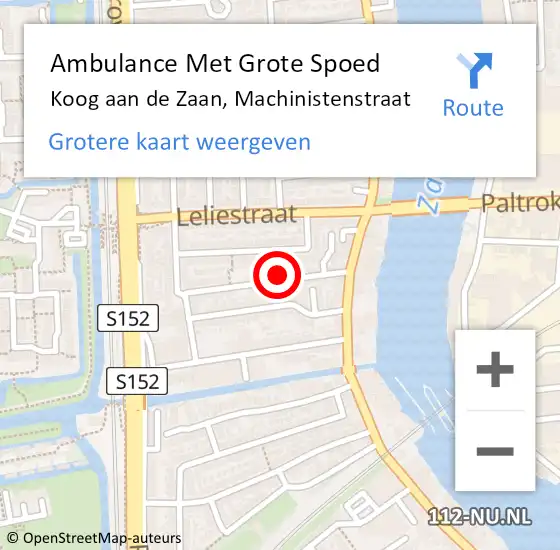 Locatie op kaart van de 112 melding: Ambulance Met Grote Spoed Naar Koog aan de Zaan, Machinistenstraat op 27 december 2023 17:14
