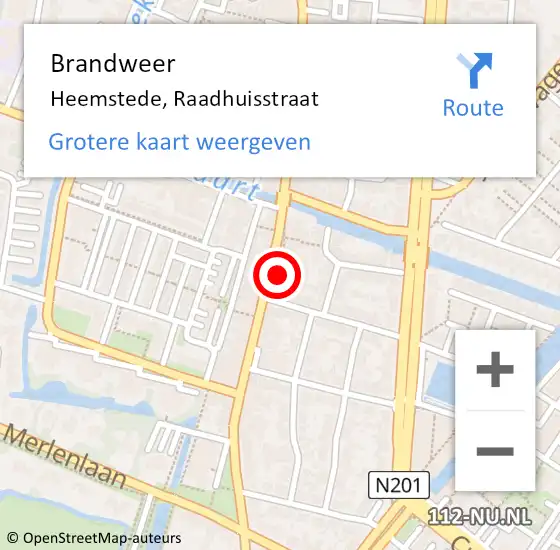 Locatie op kaart van de 112 melding: Brandweer Heemstede, Raadhuisstraat op 27 december 2023 17:21