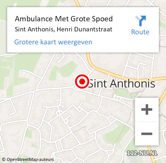 Locatie op kaart van de 112 melding: Ambulance Met Grote Spoed Naar Sint Anthonis, Henri Dunantstraat op 15 oktober 2013 06:57