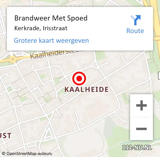 Locatie op kaart van de 112 melding: Brandweer Met Spoed Naar Kerkrade, Irisstraat op 27 december 2023 18:17