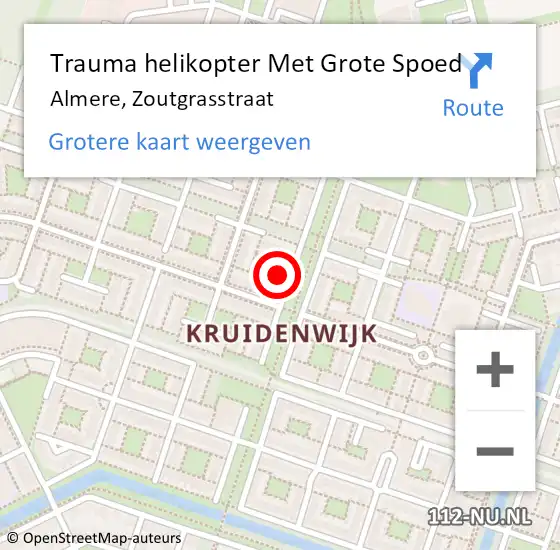 Locatie op kaart van de 112 melding: Trauma helikopter Met Grote Spoed Naar Almere, Zoutgrasstraat op 27 december 2023 18:19