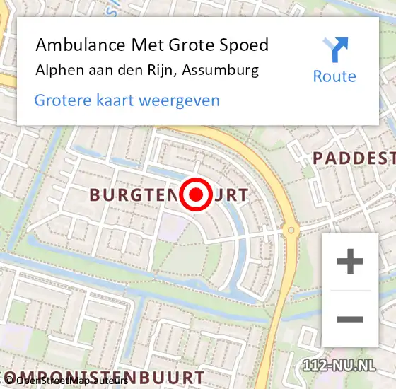 Locatie op kaart van de 112 melding: Ambulance Met Grote Spoed Naar Alphen aan den Rijn, Assumburg op 27 december 2023 18:21