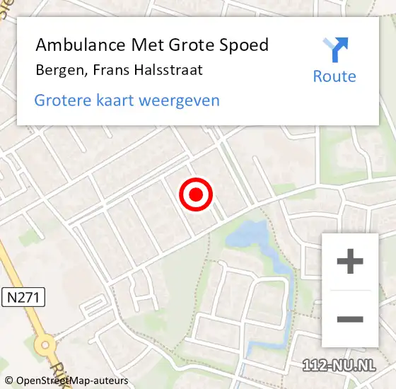 Locatie op kaart van de 112 melding: Ambulance Met Grote Spoed Naar Bergen, Frans Halsstraat op 19 september 2014 22:32