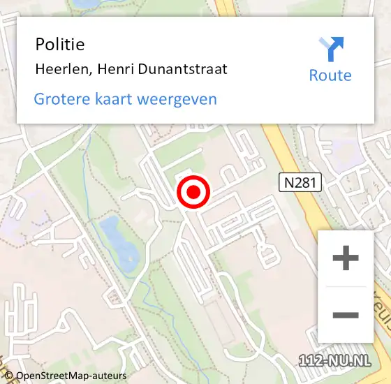 Locatie op kaart van de 112 melding: Politie Heerlen, Henri Dunantstraat op 27 december 2023 18:58