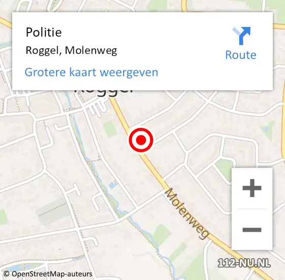Locatie op kaart van de 112 melding: Politie Roggel, Molenweg op 27 december 2023 19:37