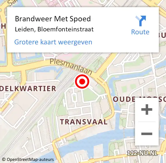 Locatie op kaart van de 112 melding: Brandweer Met Spoed Naar Leiden, Bloemfonteinstraat op 27 december 2023 19:53