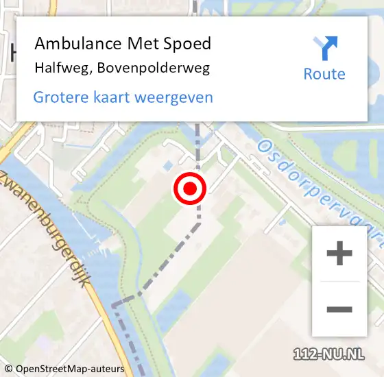 Locatie op kaart van de 112 melding: Ambulance Met Spoed Naar Halfweg, Bovenpolderweg op 27 december 2023 19:55