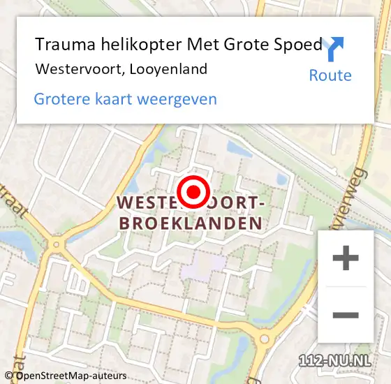 Locatie op kaart van de 112 melding: Trauma helikopter Met Grote Spoed Naar Westervoort, Looyenland op 27 december 2023 20:21