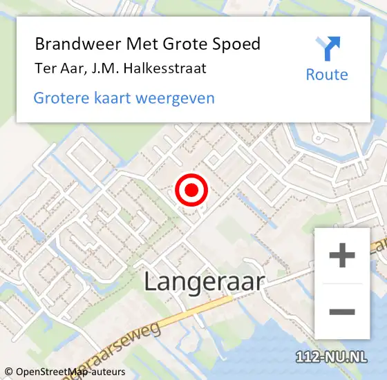 Locatie op kaart van de 112 melding: Brandweer Met Grote Spoed Naar Ter Aar, J.M. Halkesstraat op 27 december 2023 20:24