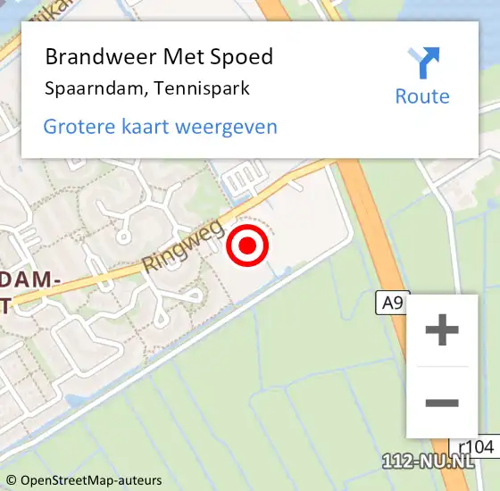 Locatie op kaart van de 112 melding: Brandweer Met Spoed Naar Spaarndam, Tennispark op 27 december 2023 20:26