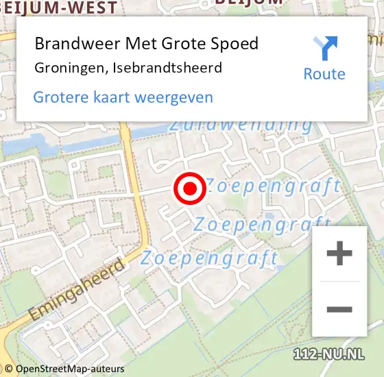 Locatie op kaart van de 112 melding: Brandweer Met Grote Spoed Naar Groningen, Isebrandtsheerd op 27 december 2023 21:03