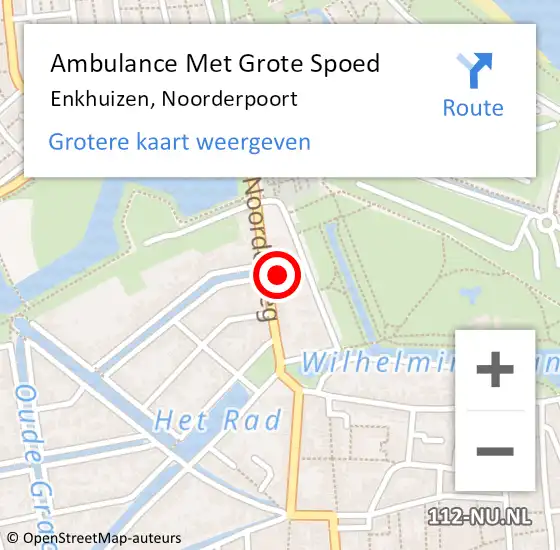 Locatie op kaart van de 112 melding: Ambulance Met Grote Spoed Naar Enkhuizen, Noorderpoort op 27 december 2023 21:25