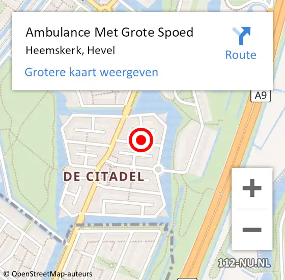 Locatie op kaart van de 112 melding: Ambulance Met Grote Spoed Naar Heemskerk, Hevel op 27 december 2023 21:31