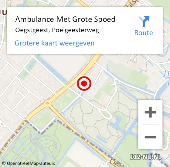 Locatie op kaart van de 112 melding: Ambulance Met Grote Spoed Naar Oegstgeest, Poelgeesterweg op 27 december 2023 21:32