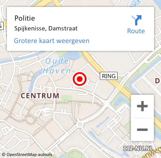 Locatie op kaart van de 112 melding: Politie Spijkenisse, Damstraat op 27 december 2023 21:41