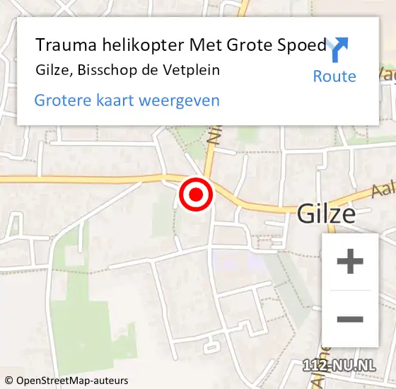 Locatie op kaart van de 112 melding: Trauma helikopter Met Grote Spoed Naar Gilze, Bisschop de Vetplein op 27 december 2023 21:46