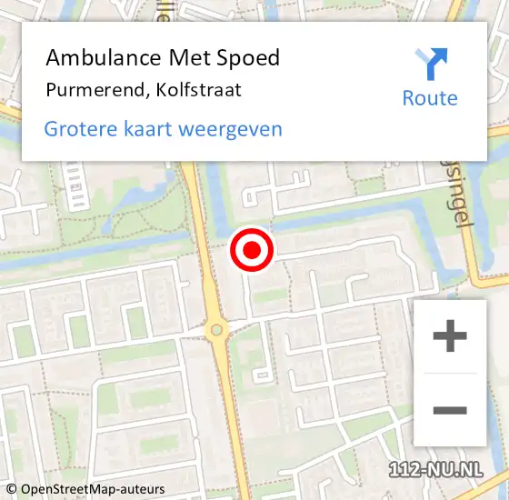 Locatie op kaart van de 112 melding: Ambulance Met Spoed Naar Purmerend, Kolfstraat op 27 december 2023 21:54