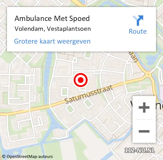 Locatie op kaart van de 112 melding: Ambulance Met Spoed Naar Volendam, Vestaplantsoen op 27 december 2023 22:04