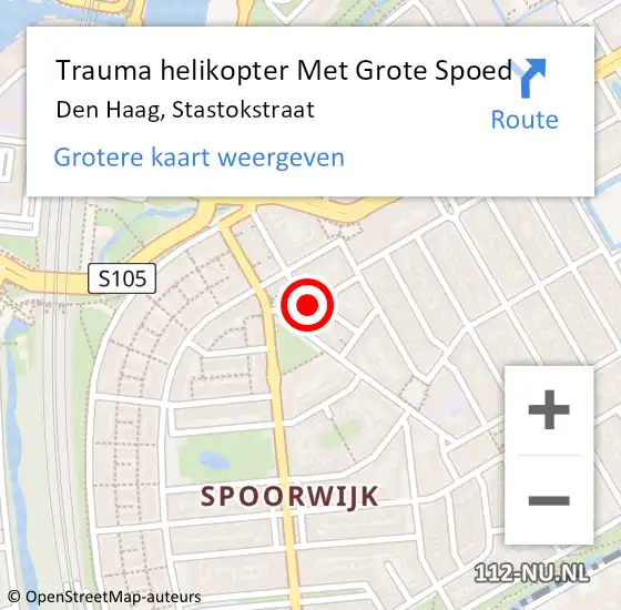 Locatie op kaart van de 112 melding: Trauma helikopter Met Grote Spoed Naar Den Haag, Stastokstraat op 27 december 2023 22:40