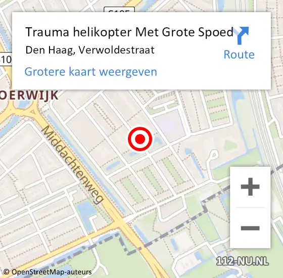 Locatie op kaart van de 112 melding: Trauma helikopter Met Grote Spoed Naar Den Haag, Verwoldestraat op 27 december 2023 23:12